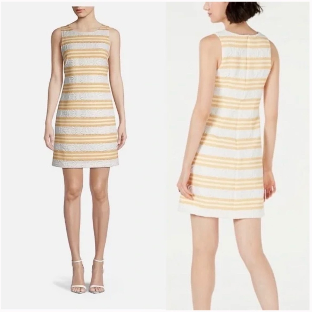Vince Camuto Brocade Texture Yellow White Striped  Dress Metallic Stripe sz 6